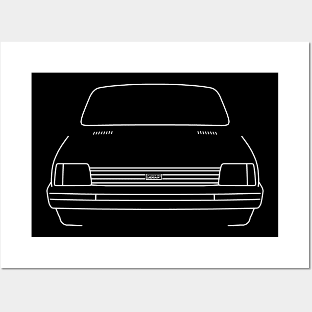 Austin Metro 1980s classic city car white outline graphic Wall Art by soitwouldseem